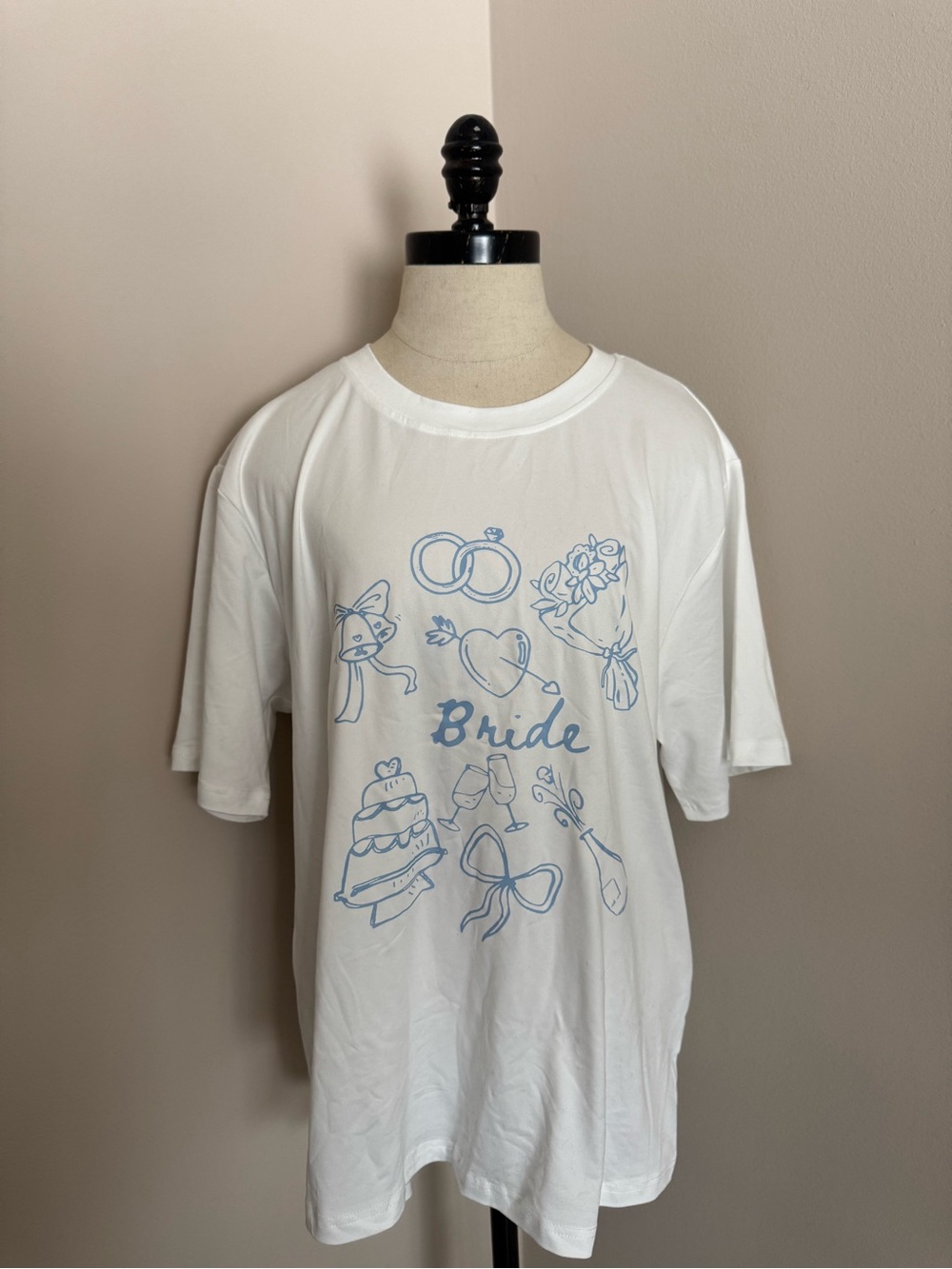 Bride Graphic Tee — White with Light Blue Print